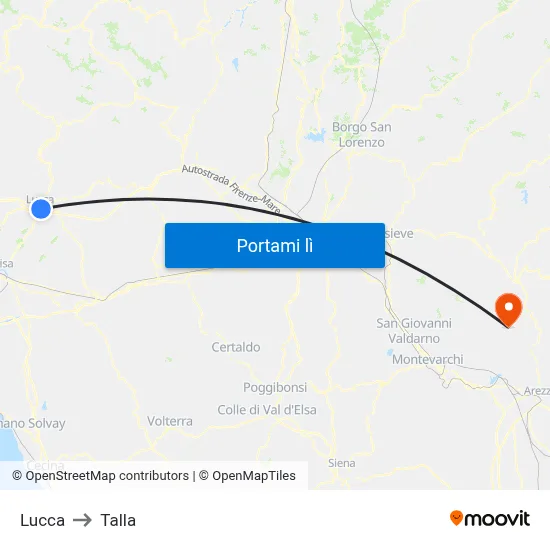 Lucca to Talla map