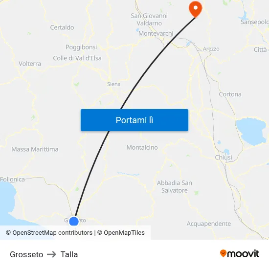 Grosseto to Talla map