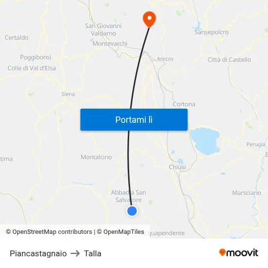Piancastagnaio to Talla map