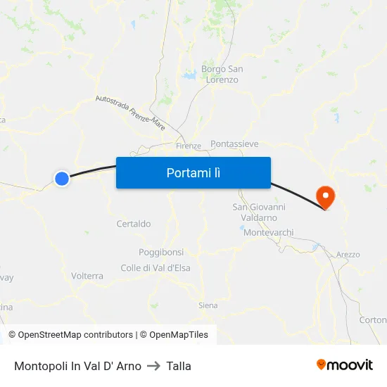 Montopoli In Val D' Arno to Talla map