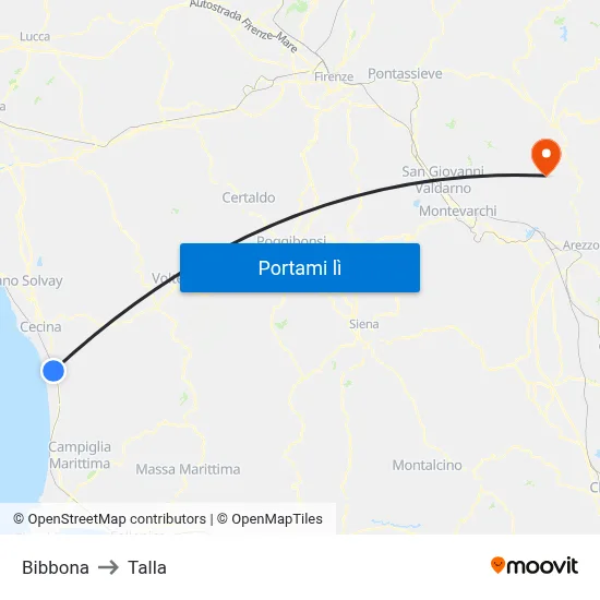 Bibbona to Talla map