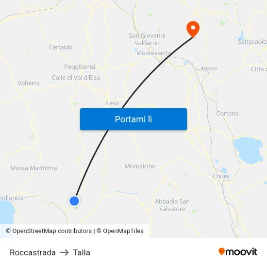 Roccastrada to Talla map