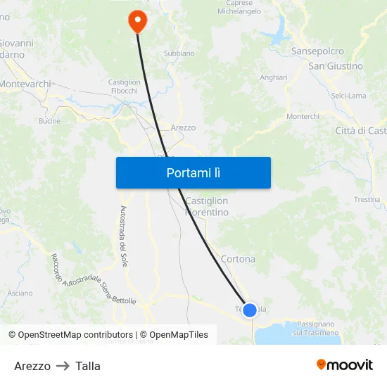 Arezzo to Talla map