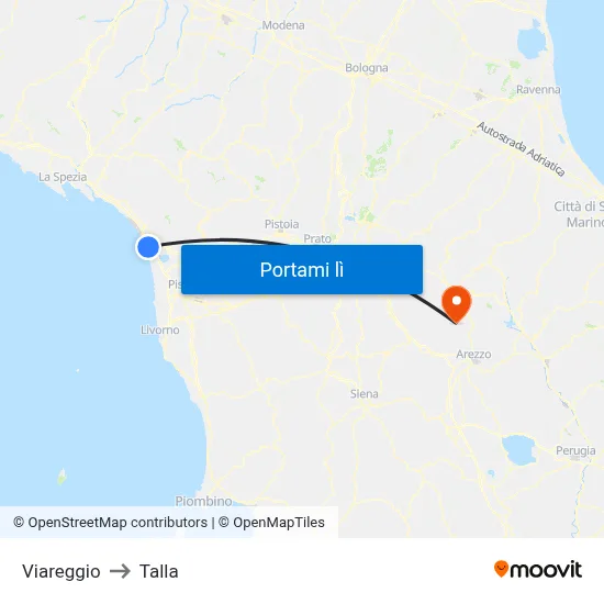 Viareggio to Talla map