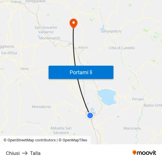 Chiusi to Talla map