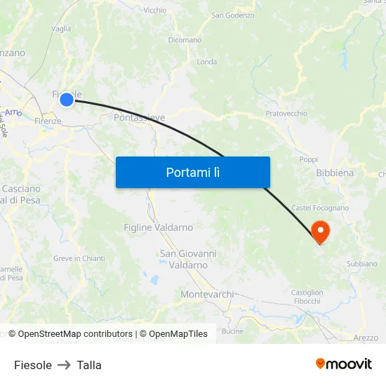 Fiesole to Talla map
