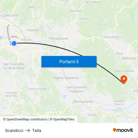 Scandicci to Talla map