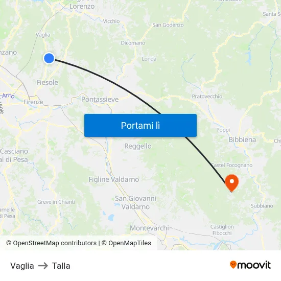 Vaglia to Talla map