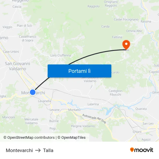 Montevarchi to Talla map
