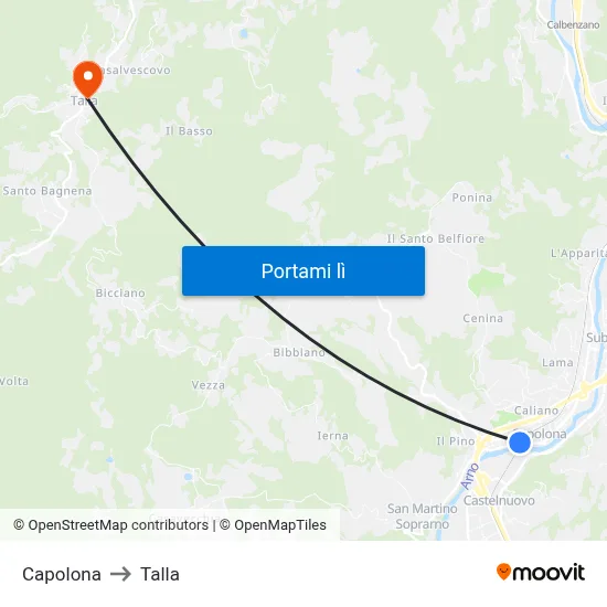 Capolona to Talla map