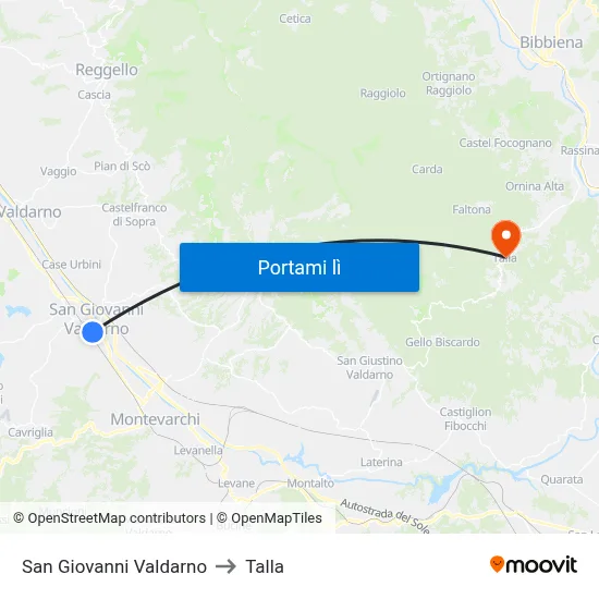 San Giovanni Valdarno to Talla map