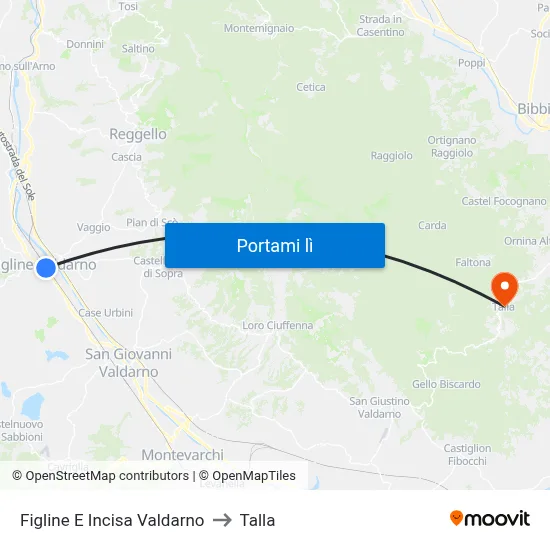 Figline E Incisa Valdarno to Talla map