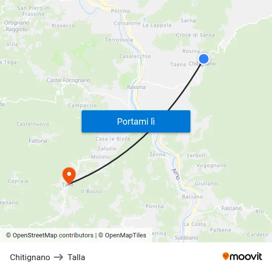 Chitignano to Talla map