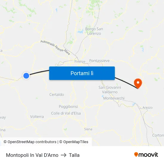 Montopoli In Val D'Arno to Talla map