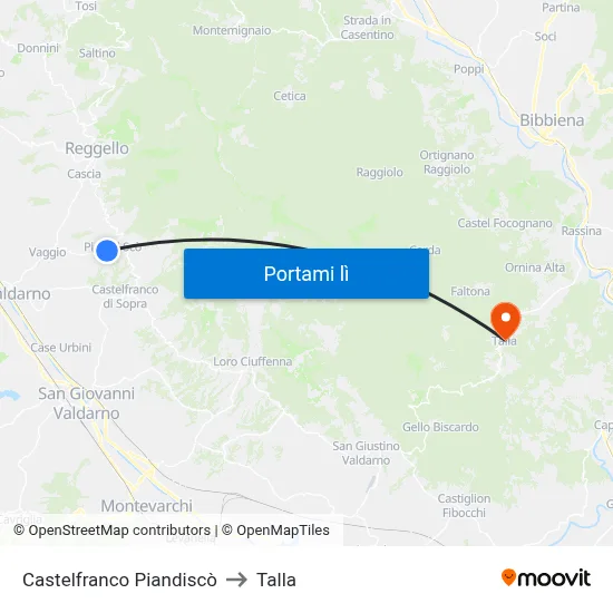 Castelfranco Piandiscò to Talla map