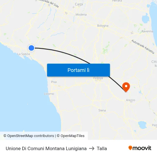 Unione Di Comuni Montana Lunigiana to Talla map