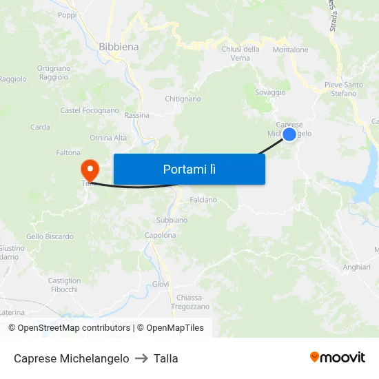 Caprese Michelangelo to Talla map