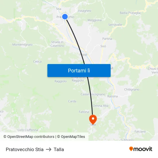 Pratovecchio Stia to Talla map