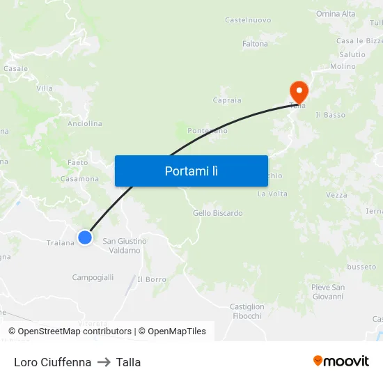 Loro Ciuffenna to Talla map