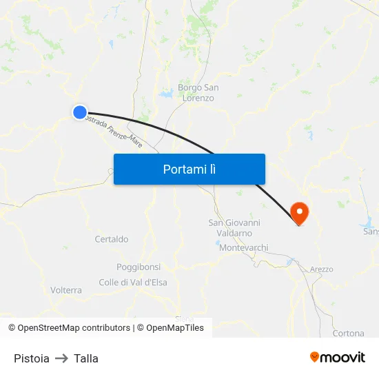 Pistoia to Talla map