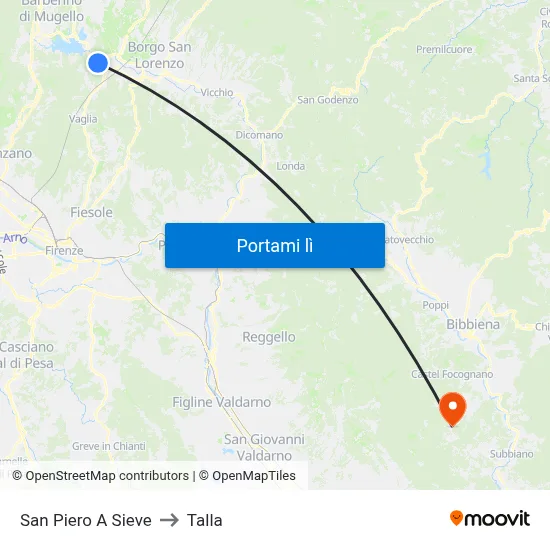 San Piero A Sieve to Talla map