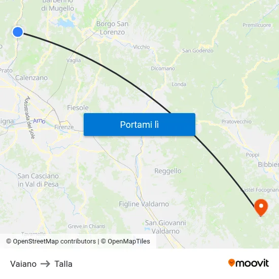 Vaiano to Talla map
