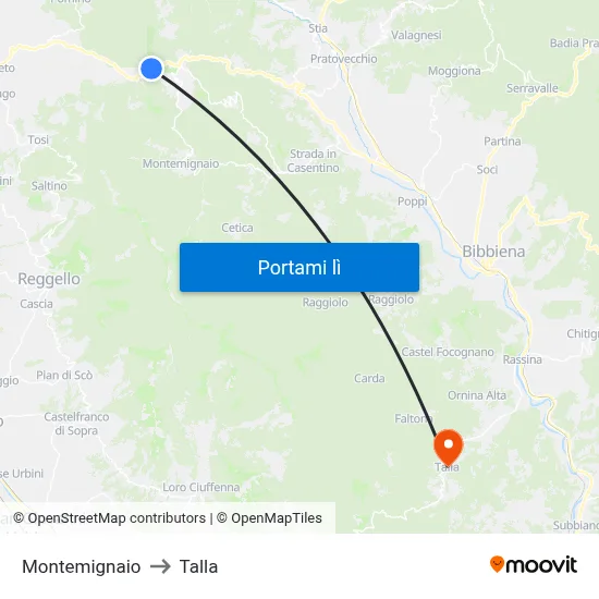 Montemignaio to Talla map