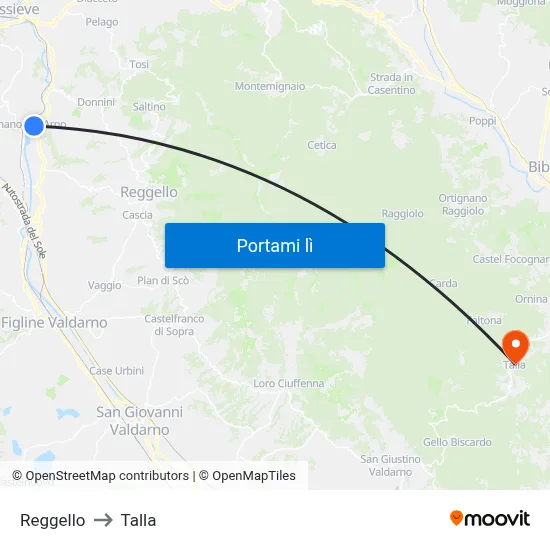 Reggello to Talla map