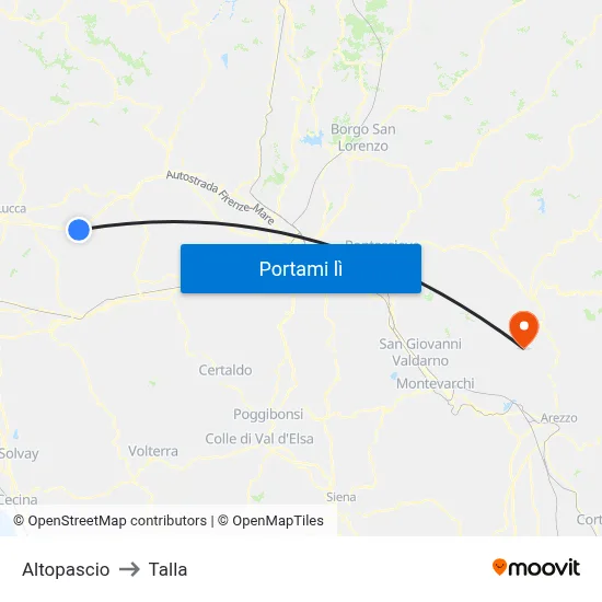 Altopascio to Talla map