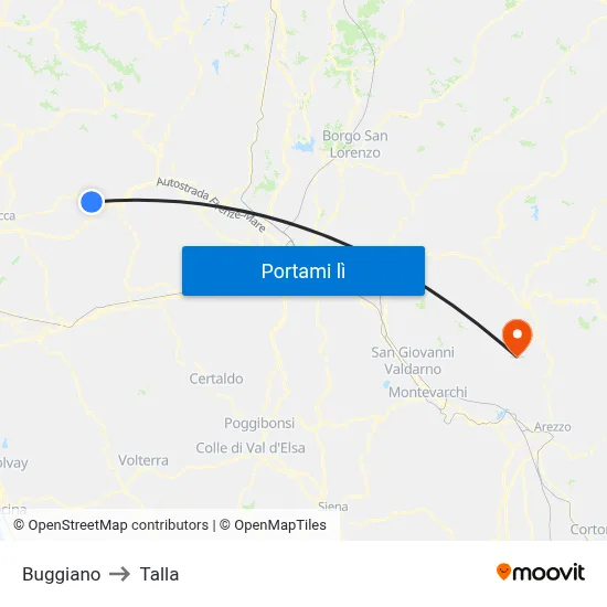 Buggiano to Talla map