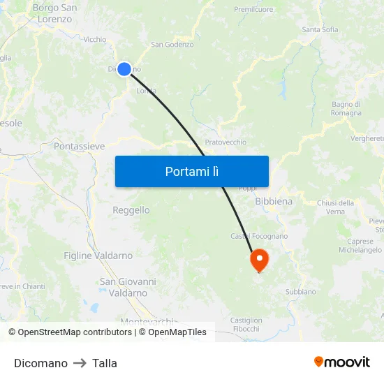 Dicomano to Talla map
