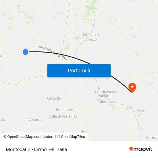 Montecatini-Terme to Talla map