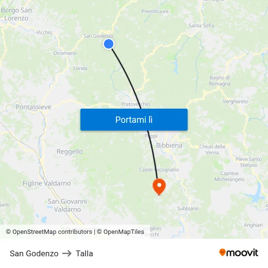 San Godenzo to Talla map
