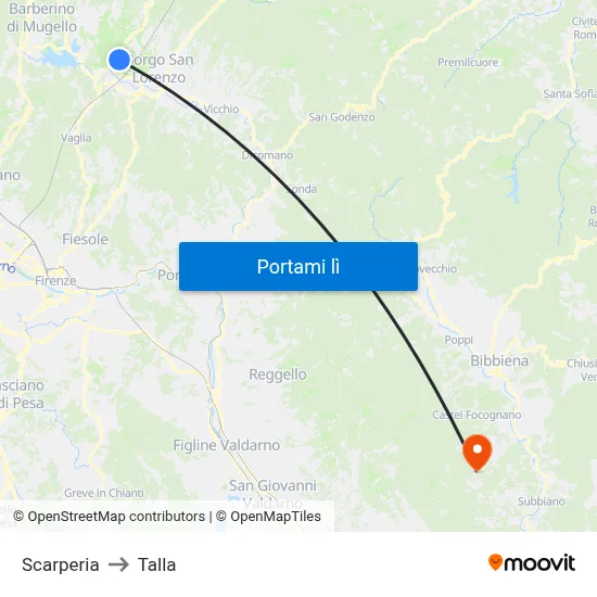 Scarperia to Talla map