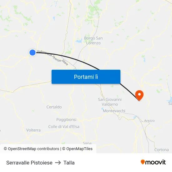 Serravalle Pistoiese to Talla map