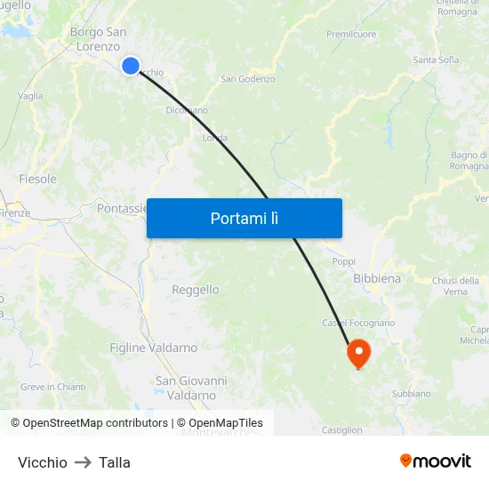 Vicchio to Talla map