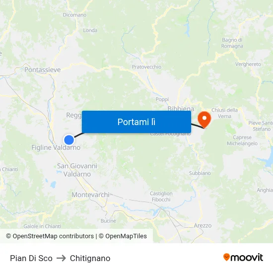 Pian Di Sco to Chitignano map