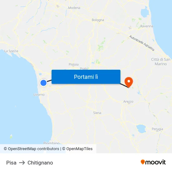 Pisa to Chitignano map