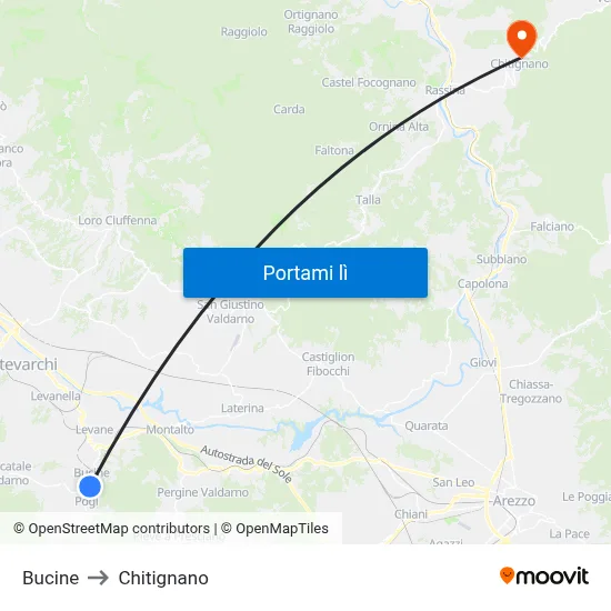 Bucine to Chitignano map