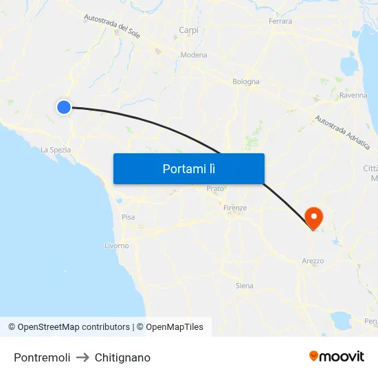 Pontremoli to Chitignano map