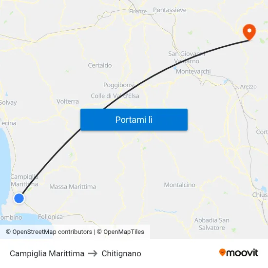 Campiglia Marittima to Chitignano map