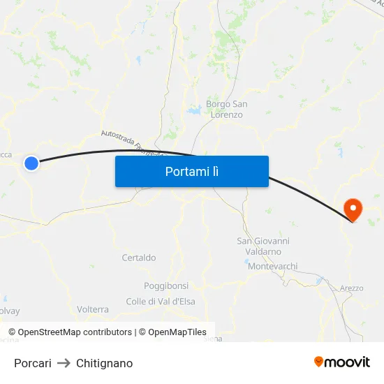 Porcari to Chitignano map
