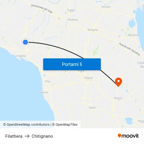 Filattiera to Chitignano map