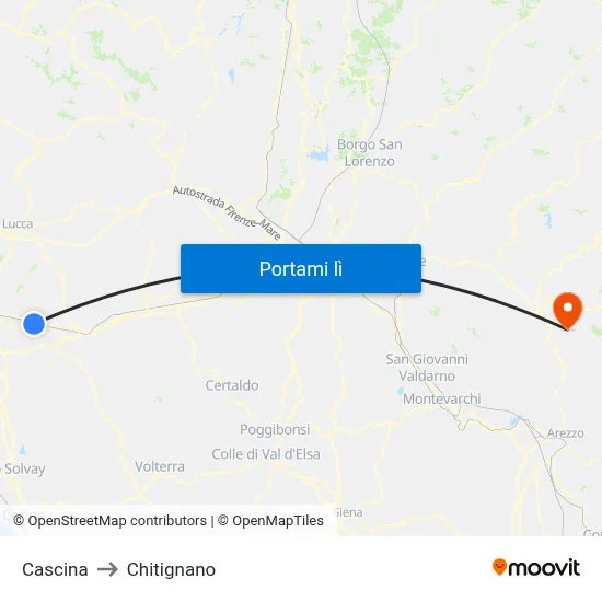 Cascina to Chitignano map