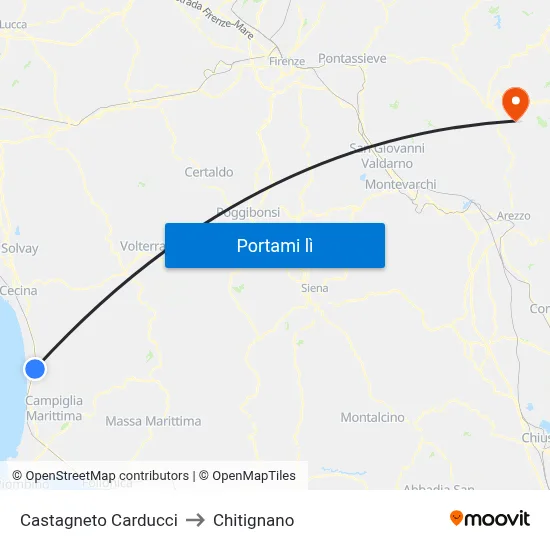 Castagneto Carducci to Chitignano map