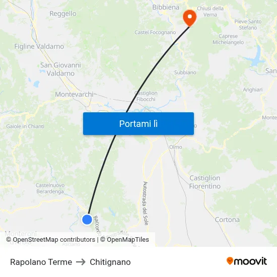 Rapolano Terme to Chitignano map