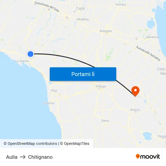 Aulla to Chitignano map