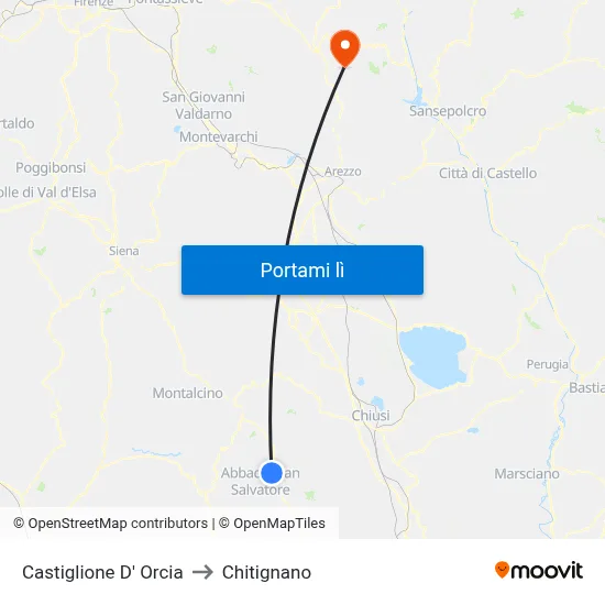 Castiglione D' Orcia to Chitignano map
