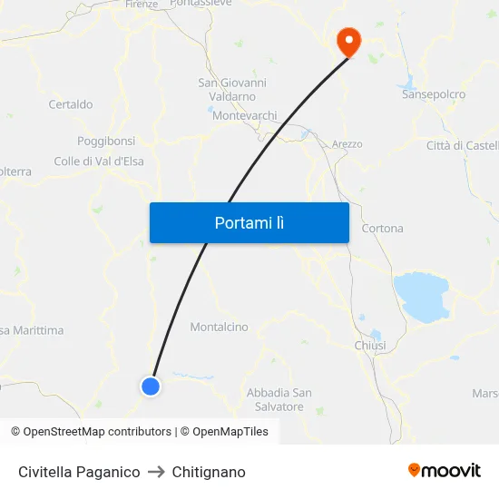 Civitella Paganico to Chitignano map