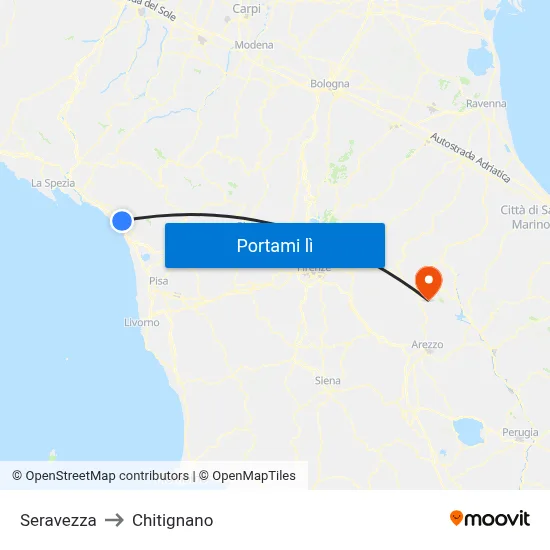 Seravezza to Chitignano map